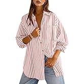 Cicy Bell Womens Oversized Striped Button Down Shirts Boyfriend Long Sleeve Collared Work Blouses