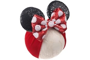 JIAHANG Baby Girl Mouse Ears Headwrap with Sequin Polka Dot Bow, Velvet Turban Hairband, Hair Bow Headband for Toddler, Kids, Party Supplies