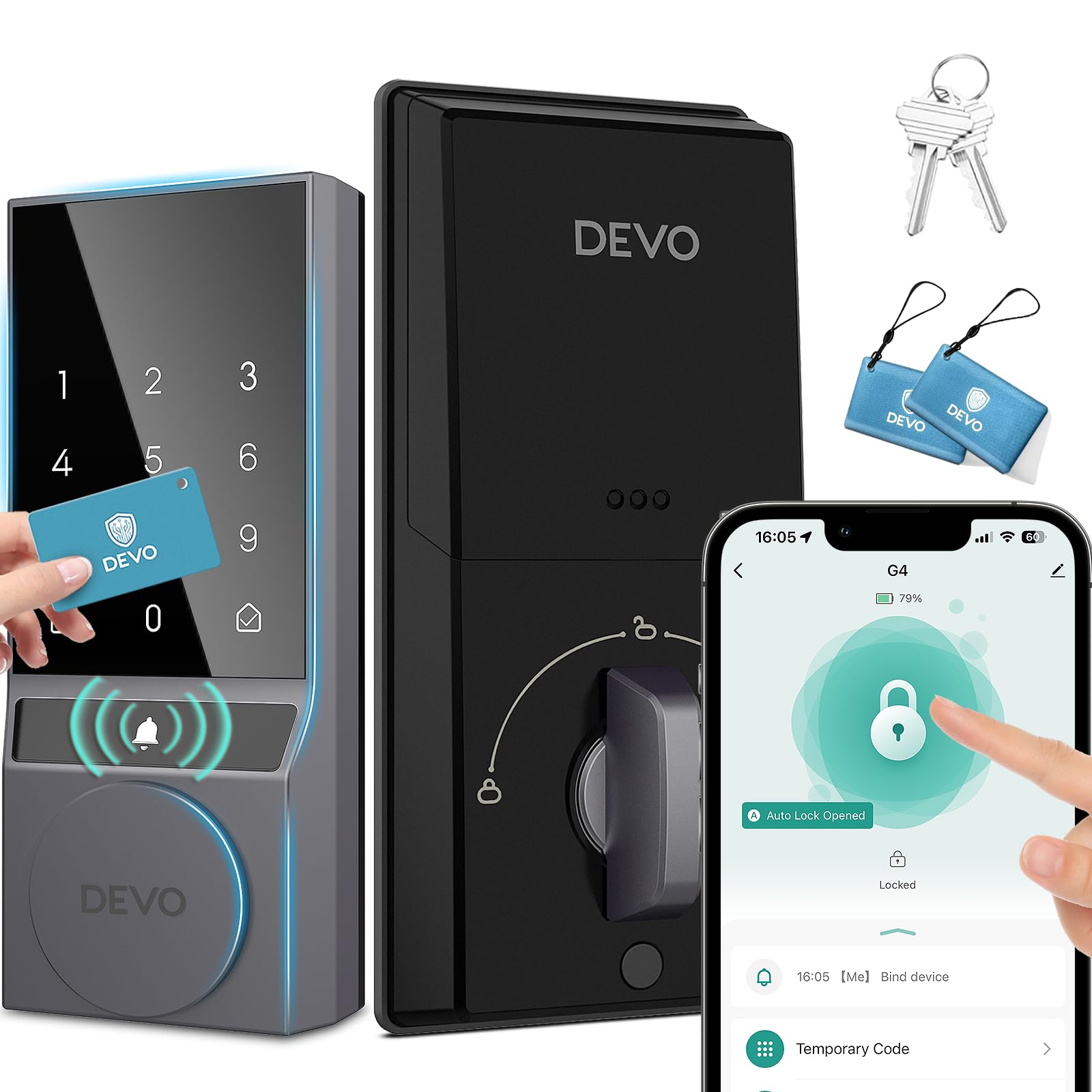 Photo 1 of (UNTESTED) (PARTIAL SET) Devo G4 Smart Lock, Keyless Entry Door Lock for Front Door, Bluetooth Smart Deadbolt, App Remote Control, Digital Smart Door Locks, Electronic Touchscreen Keypad, Auto Lock, Easy Installation(Gray)