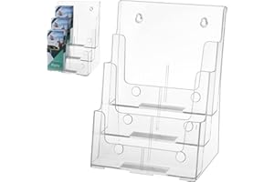 ARGVEY 2 Pack Acrylic Brochure Holder 8.5 x 11 inches, 3 Tier Clear Brochure Display Stand with Removable Divider for Trifold 4 Inches Wide Pamphlet, Plastic Flyer Holder for Magazine, Literature, Booklet