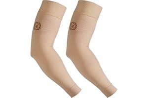 NURCOM® Medical Compression Arm Sleeve for Men Women, 2 Pack, 20-30mmHg with Silicone Band for Lymphedema, Lipedema, Pain Relief, Edema, Swelling, Post Surgery Recovery, Beige S