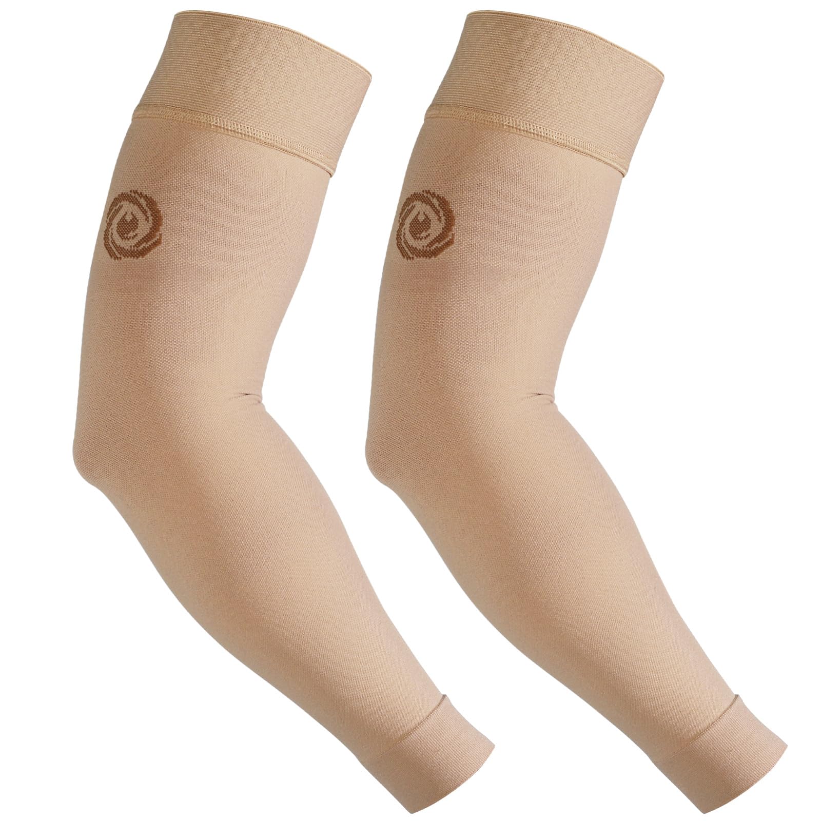 Photo 1 of NURCOM® Medical Compression Arm Sleeve for Men Women, 2 Pack, 20-30mmHg with Silicone Band for Lymphedema, Lipedema, Pain Relief, Edema, Swelling, Post Surgery Recovery, Beige S