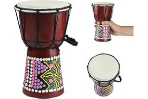 GOGHOST Wood Djembe Drum, 4.5'' x 8''Carved Mahogany African Drums with Goatskin Drumhead, West African Styled Professional Djembe Hand Drum for Kids and Adults Beginners(Mini)