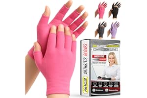 BLITZU Compression Arthritis Gloves for Women and Men, Fingerless Rheumatoid Arthritis Carpal Tunnel Pain Relief Gloves, Hand Support Wrist Brace for Tendonitis Swelling Crocheting Typing Neuropathy Pink M