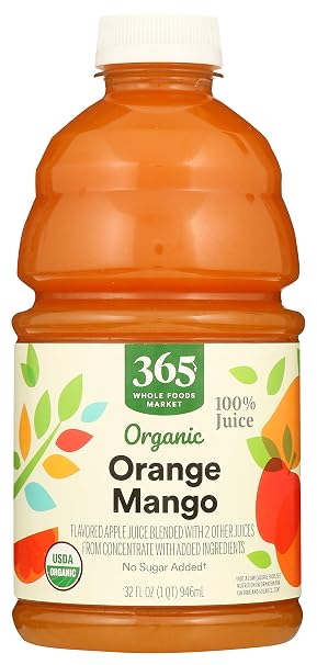 365 Organic everyday value 100% Juice Orange mango plastic 32oz (099482420949)