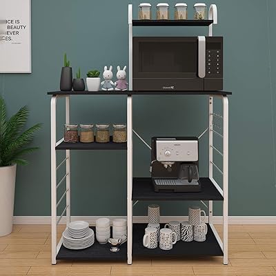 SDHYL Microwave Oven Rack Kitchen Storage Cart, Black, S7-WK-172-BK-US