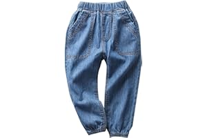 Kids Boys Denim Jeans Pants Elastic Waist Lightweight Soft Cotton Denim Pants Vintage Retro Slim Fit Trousers