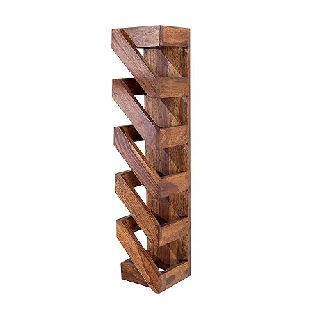 Massives Weinregal MAKASSAR Sheesham stone finish für 5 Flaschen Regal Wandregal für Weinflaschen Holzregal