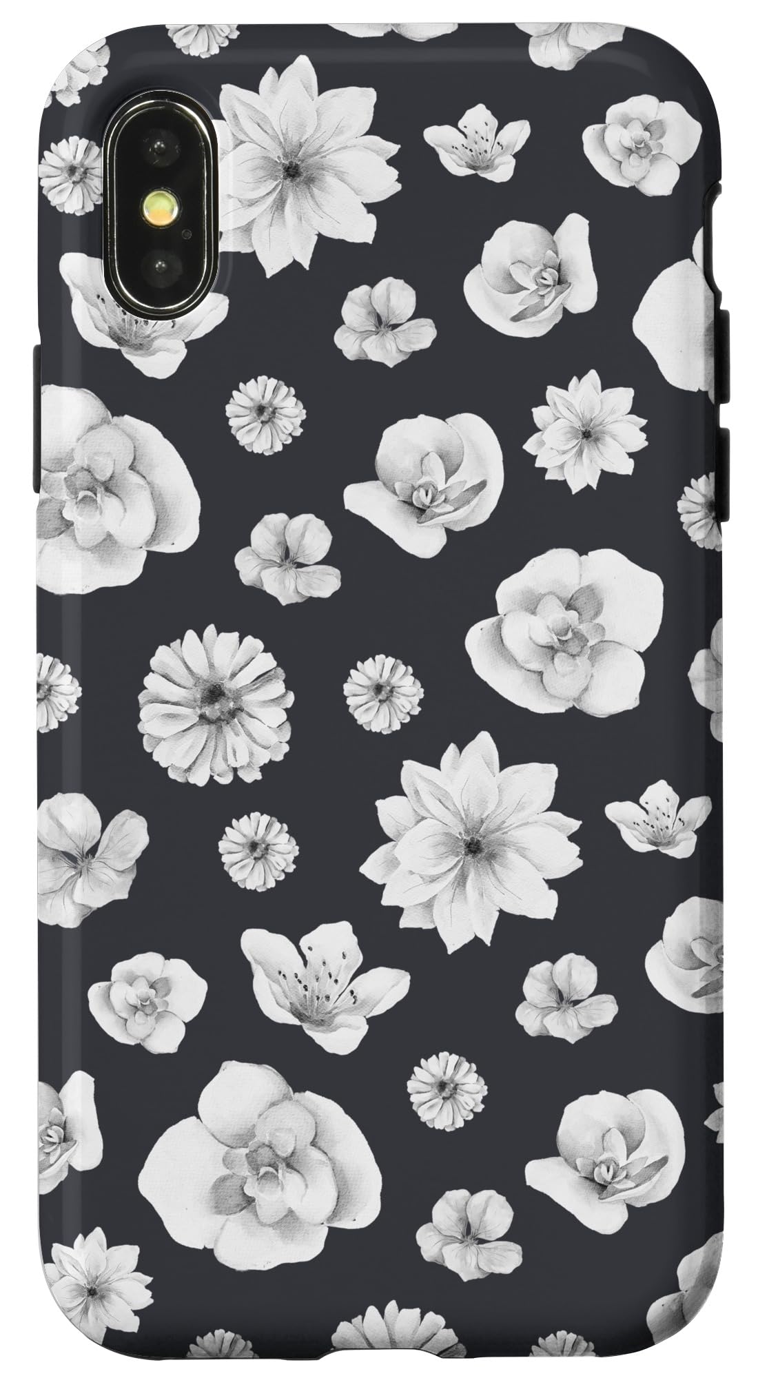 iPhone X/XS Artistic Gray Floral Pattern on Charcoal Black Case