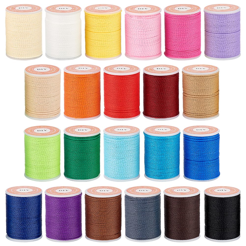 OLYCRAFT 242m Waxed Polyester Cord 1mm Twisted Sewing Waxed Thread Stitching Thread Cord for DIY Bracelets Necklace Jewelry Making Friendship Bracelet 22 Colors