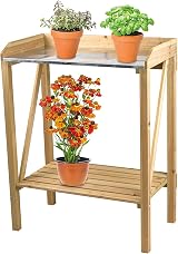 HomeZone Wooden Garden Potting Bench Tool Storage Shelf Outdoor Station view 2
