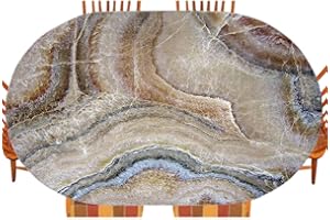ESFVRG Marble Oval Table Cloth, Surreal Onyx Stone Surface Pattern Pale Blue Details Picture, Indoor Dining and Outdoor Patio Festival Use, Fits 48" x 68" Table, Cinnamon Grey