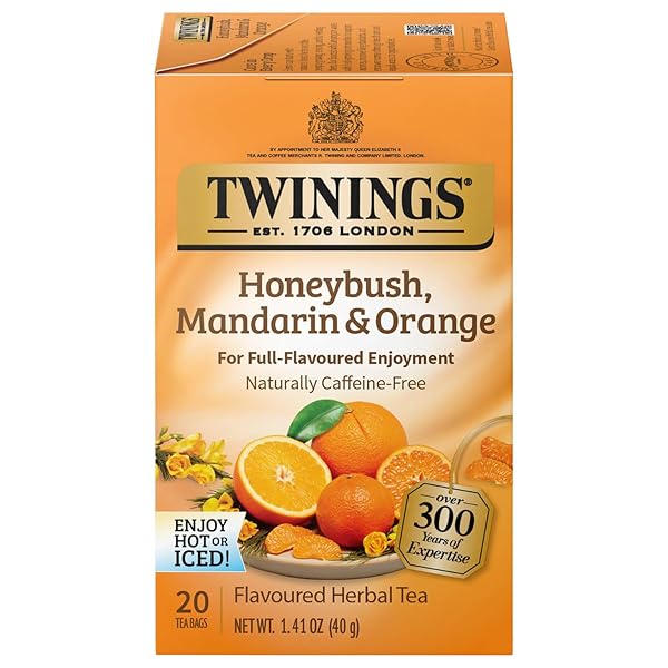 TWININGS HONEYBUSH MANDARIN & ORANGE HERBAL TEA – NATURALLY CAFFEINE-FREE TEA BAGS INDIVIDUALLY WRAPPED, 20 COUNT