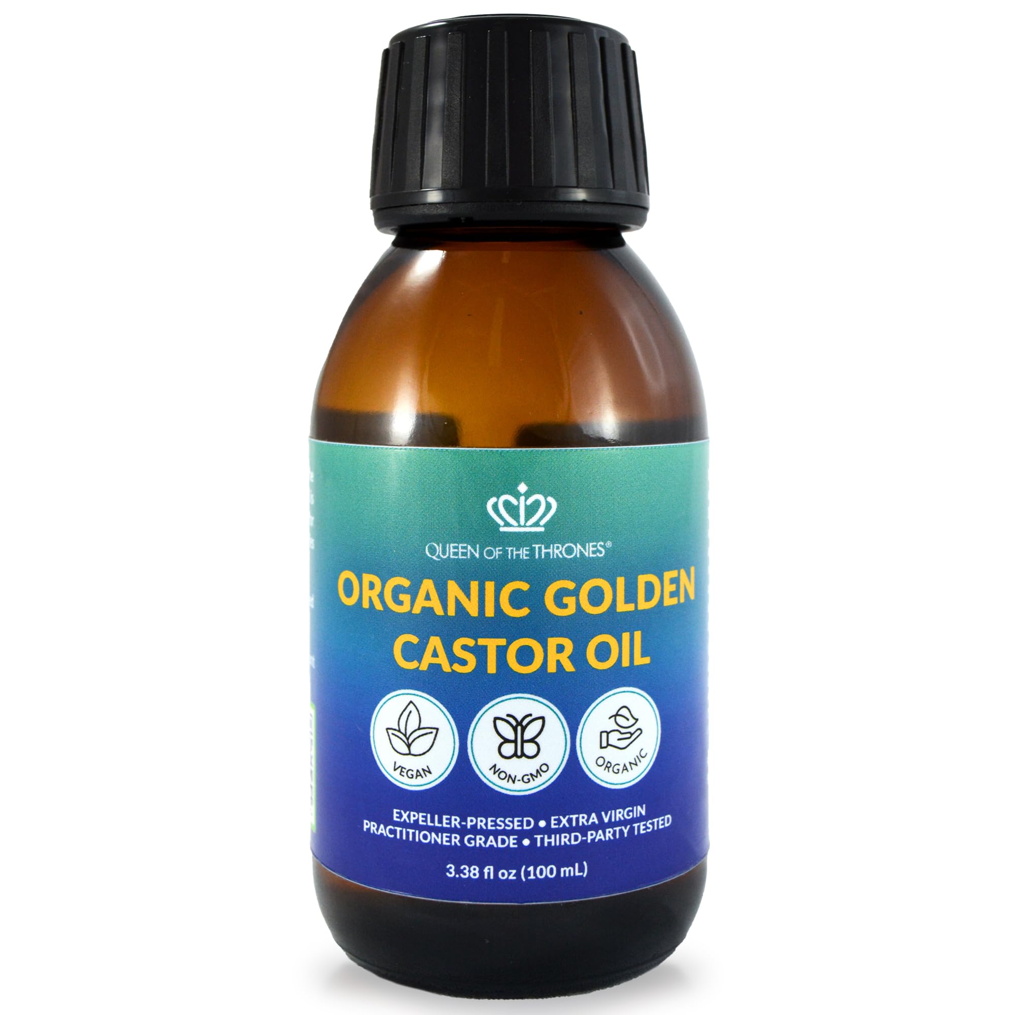 Queen of the Thrones Organic Golden Castor Oil - Expeller-Pressed Oil for Self-Care - Multipurpose Clean Beauty Product for Hair, Nail & Skin Hydration - 100mL