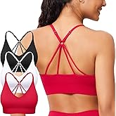 Strappy V Neck Sport Bra for Women, Multipack Padded Seamless Wireless Supportive Racerback Criss Cross Workout Yoga Bra Pack