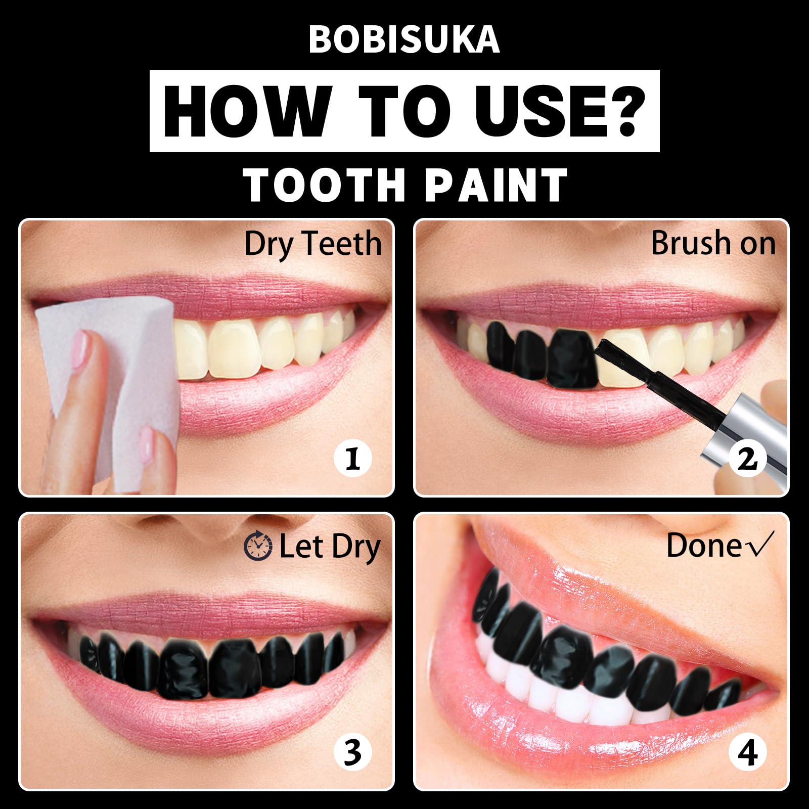 BOBISUKA Black Tooth Paint, Professional Black Out Teeth Makeup Solution - Safe, Quick Dry & Realistic, Perfect for Cosplay, Halloween Makeup, Theater, and Special Effects (5 ml)
