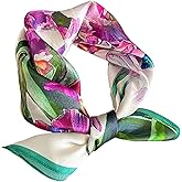 PLIPON 100% Mulberry Silk Neck Scarf - 21"x21" Small Printed Square Neckerchief Scarves for Women