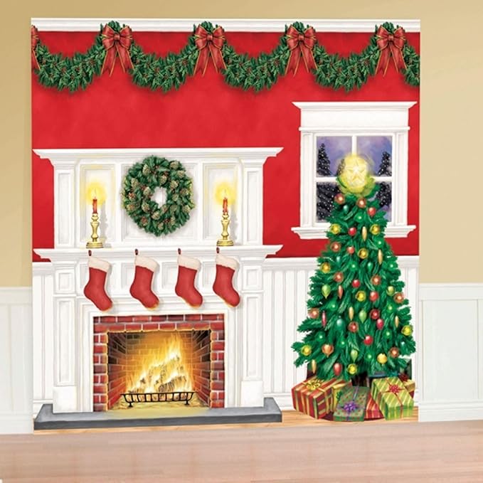 amscan Giant Christmas Wall Scene Setter Cosy Fire Place Tree Window