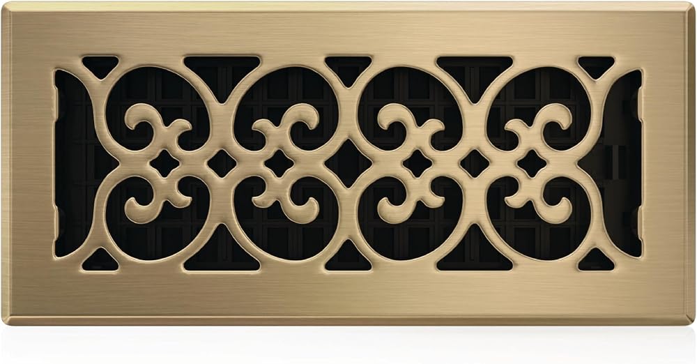 Decor Grates SPH410-A Scroll Floor Register Antique Brass 4x10 Inches