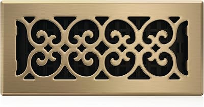 Decor Grates SPH410-A Scroll Floor Register Antique Brass 4x10 Inches