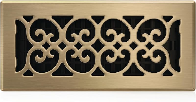 Decor Grates SPH410-A Scroll Floor Register Antique Brass 4x10 Inches
