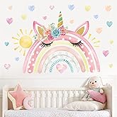 wondever Watercolor Large Rainbow Wall Stickers Unicorn Rainbow Hearts Sun Peel and Stick Wall Art Decals for Girls Bedroom Baby Nursery Kids Bedroom