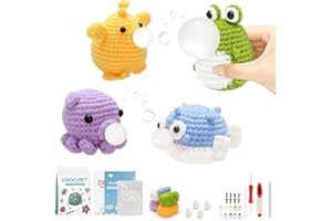 Maziky Beginners Crochet Kit for Adults 4 PCS Animal Spit Bubbles Squeeze Crochet Starter Kit with Step-by-Step Video Tutorials for Stress Relief