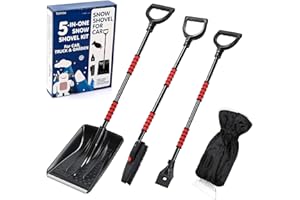MIBOR Snow Shovel Kit Removal Tools - 5 in 1 Foldable Car Snow Shovel + Snow Brush + Ice Scraper + Glove + Mini Ice Scraper, Portable Emergency Snow Remover Shovel Set for Car Truck Camping Outdoor