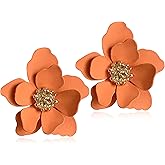 Chic Cute Boho Matte Flower Statement Stud Earrings with Gold Flower Bud for Women Sister Mom Lover and Friends