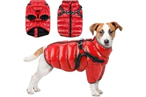 Keggs Dog Coat, Warm Dog Winter Coat Waterproof Dog Jacket, Dog Cold Weather Coats with Reflective Stripes, Windproof Dog Snow Jacket with Zipper & D Rings, Fullbody Dog Coats Snowsuit Red M