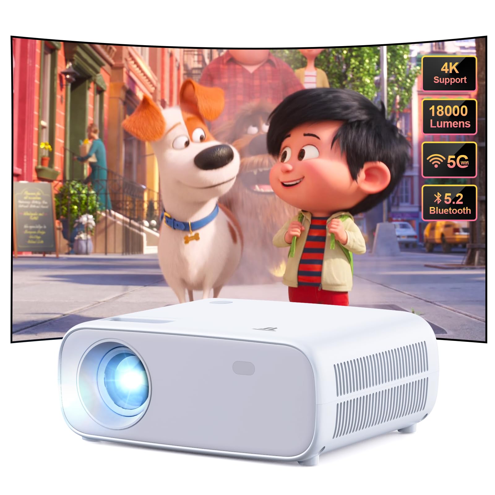 Photo 1 of Projector with WiFi and Bluetooth, Native 1080P Portable Projector, 500 ANSI Outdoor Mini Projector Home Theater, Compatible with HDMI/USB/AV/Smartphone/TV Box/Laptop,Grey