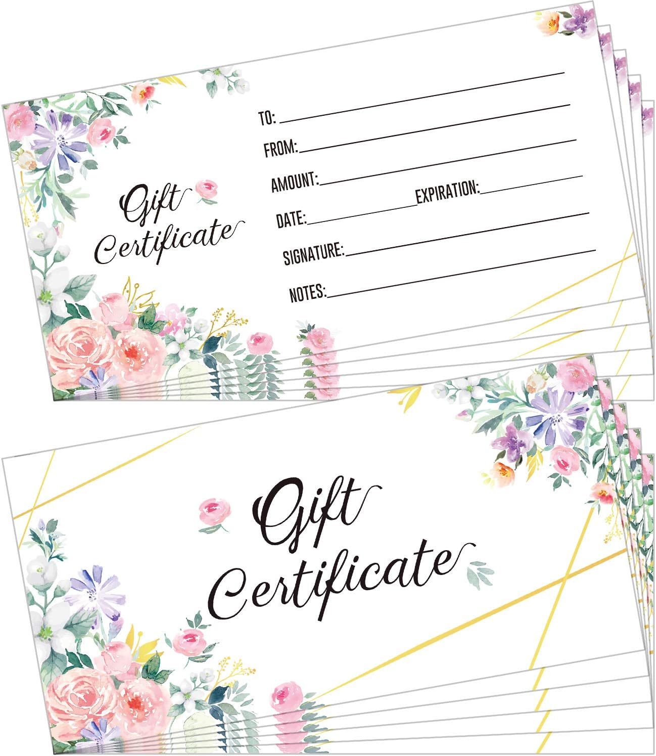 Outus 50 Pcs Blank Gift Certificate for Business Floral Certificate Card 3.5 x 7 Inch Double Sided Custom Voucher Card for Client Business Beauty Spa Salon Restaurant Wedding Bridal Birthday