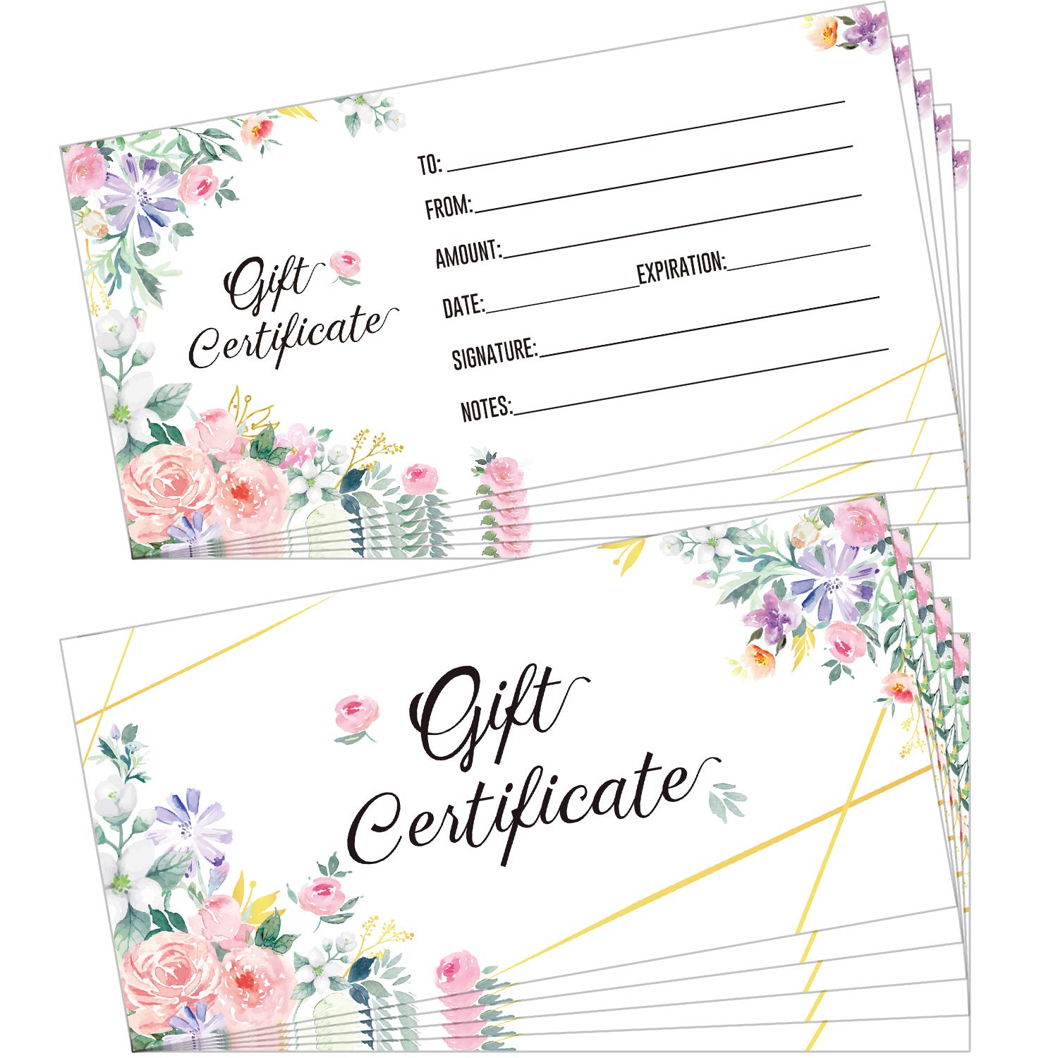 Outus 50 Pcs Blank Gift Certificate for Business Floral Certificate Card 3.5 x 7 Inch Double Sided Custom Voucher Card for Client Business Beauty Spa Salon Restaurant Wedding Bridal Birthday