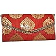 Desi Favors Red/Orange Decorative Brocade Money Envelopes | Shagun, Eid, Diwali, Christmas, Weddings Favor, Engagement, Parties | MoneyCash Gifting | Handmade Envelope | 3.93x7.87 Inches (Pack of 4)