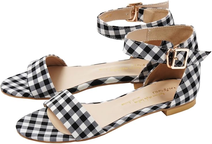 Amazon ジェイ オー ケーネット ギンガムチェック柄アンクルベルトペタンコサンダル 25 ブラック Joknet ジェイ オー ケーネット ファッションサンダル