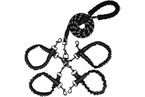 Y-ANNJYA Dog Double Leashes,4-in-1 Pet Leash for Multiple Pets - Heavy Duty Dog Cat Lead with Reflective Stripes, Comfort Grip & Durable Metal Clasps (Black 4 Way)