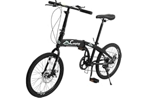 Ktaxon 20 in Folding Bike Adult Bike, 7-Speed Folding Bicycle with 100% Assembled, Double Shock Effect, Powerful Mechanical Dual Disc Brakes and Adjustable Design (Black & Green)