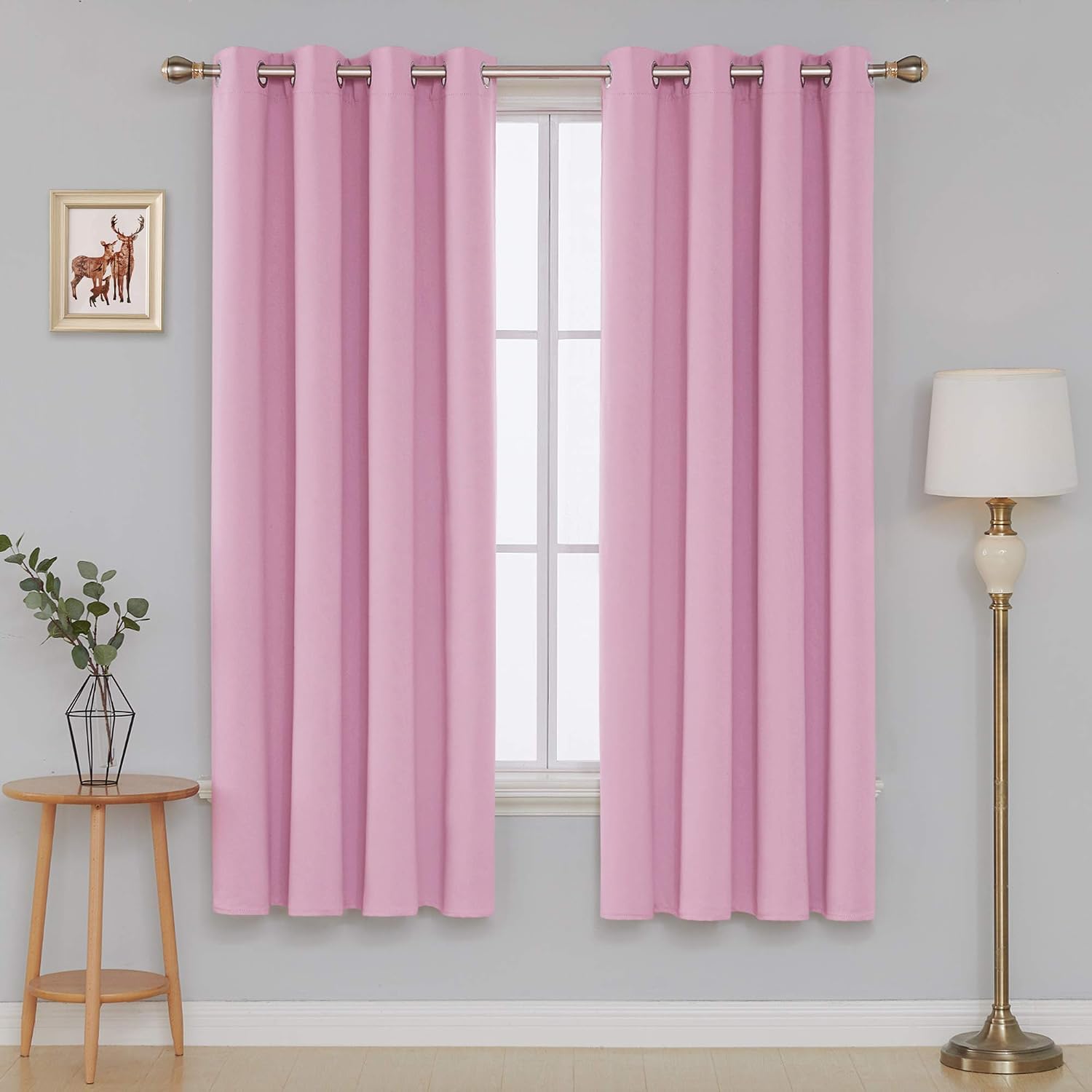 Deconovo Eyelet Curtains Energy Saving and Room Darkening Curtains Thermal Insulated Blackout Curtains for Nursery 52"x 72" Pink 1 PAIR - Image 3