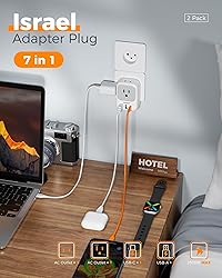TESSAN Israel Adapter Plug 2 Pack, 7 in 1 US to