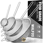 Walfos Fine Mesh Strainer Set of 4-9.5", 7", 4.7", 2.8", Multipurpose Stainless Steel Mesh Sieve with Handle, Kitchen Fine St