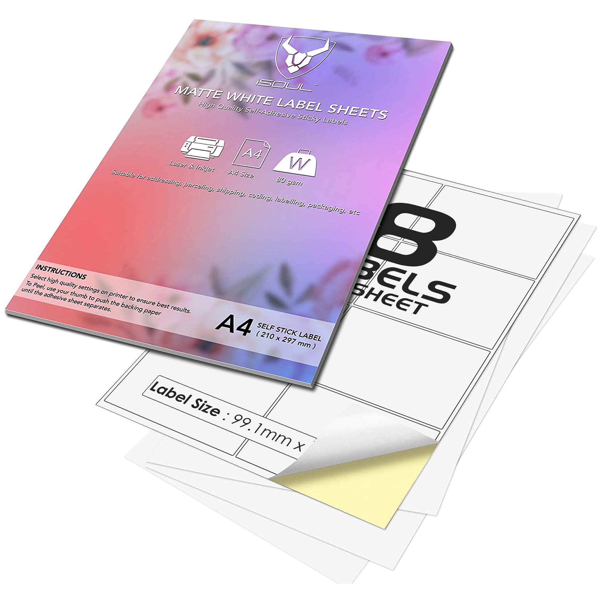 8 Per Page Sheet 50 Sheets 400 Sticky Label Isoul White Blank Matt Self Adhesive A4 Address Shipping Labels Stickers Laser Inkjet Compatible L7165 J8165 Printer Paper 99 1 X 67 7 Mm Jam Free Buy Online