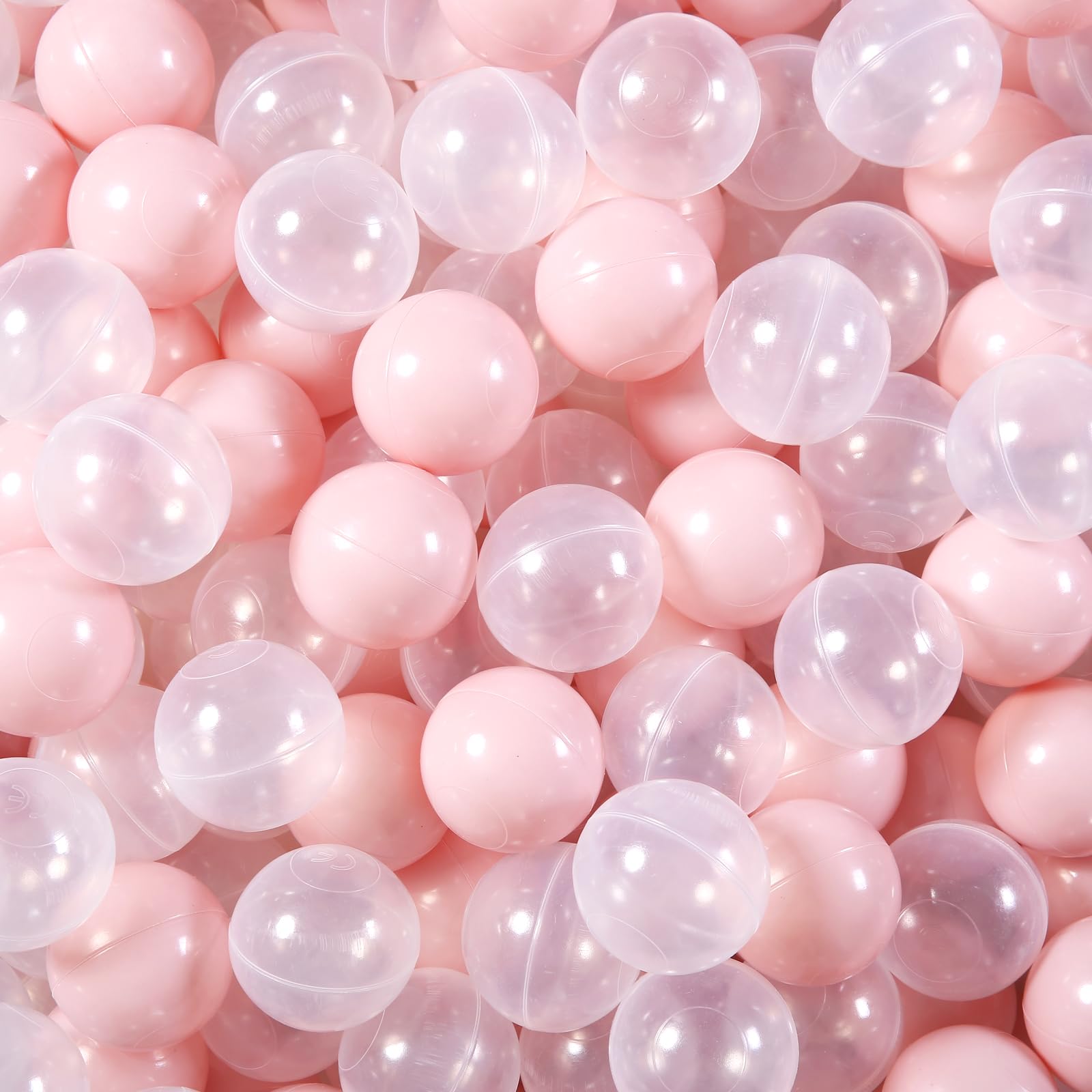 Photo 1 of GUESVOT Pink Ball Pit Balls - Crush Proof Plastic Balls for Ball Pit Pack of 100pcs Set for Toddlers Ball Pool Playtent Tunnels with Reusable Storage Bag - 2.16 Inch(Pear Pink+Transparent)