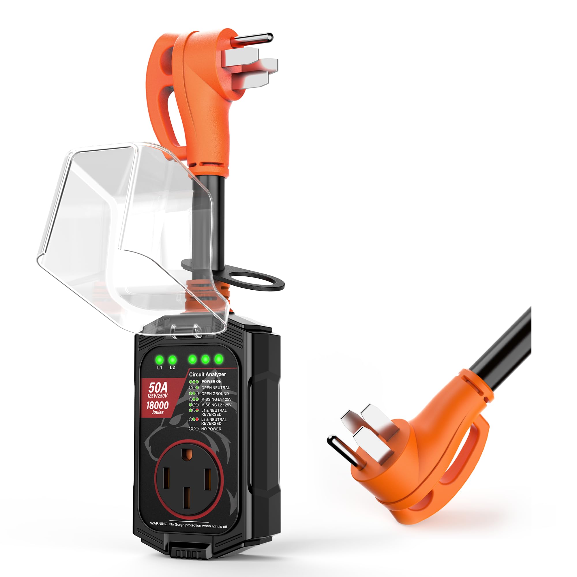 Photo 1 of Vehiker 18000 Joules-RV Surge Protector 50 Amp, RV Power Surge Voltage Protection, RV Adapter Plug for Camper, Circuit Analyzer for Travel Trailers with Waterpoof Cover(Orange)