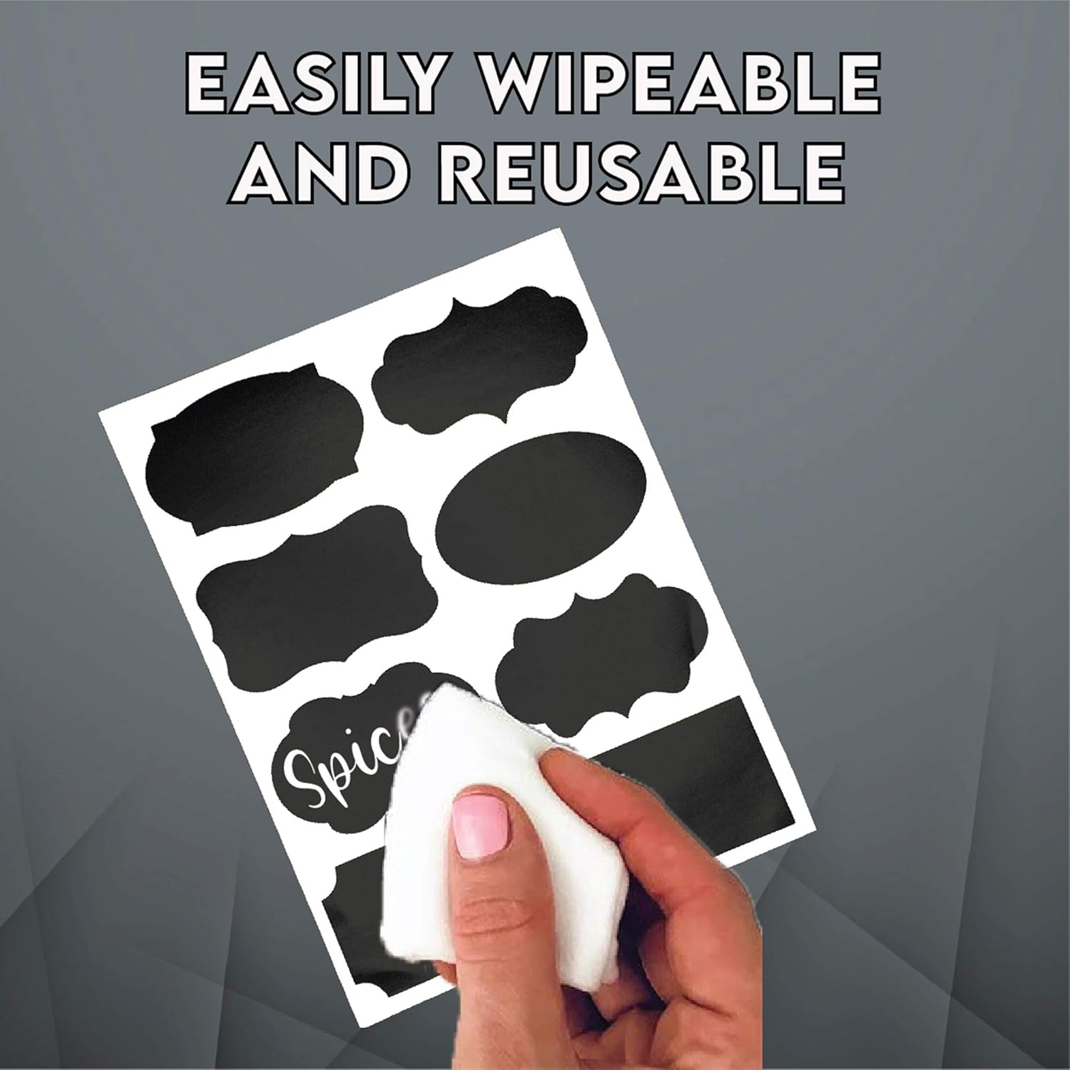 Mantah Chalkboard Label Stickers 96pcs - 9 Assorted Shapes in 3 sizes with Erasable 2 White Chalk Markers, Reusable, Waterproof Labels for Storage Bins, Food Containers, Mason Jars, Kitchen Pantry Use : Office Products