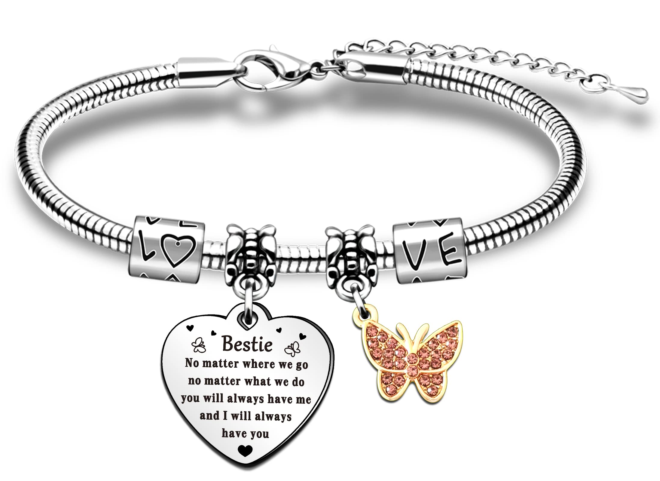 QMVMV Bestie Bracelets Gifts Best Friend Gift for Her Sister Women Girl Birthday Christmas Friendship Heart Bracelets Present