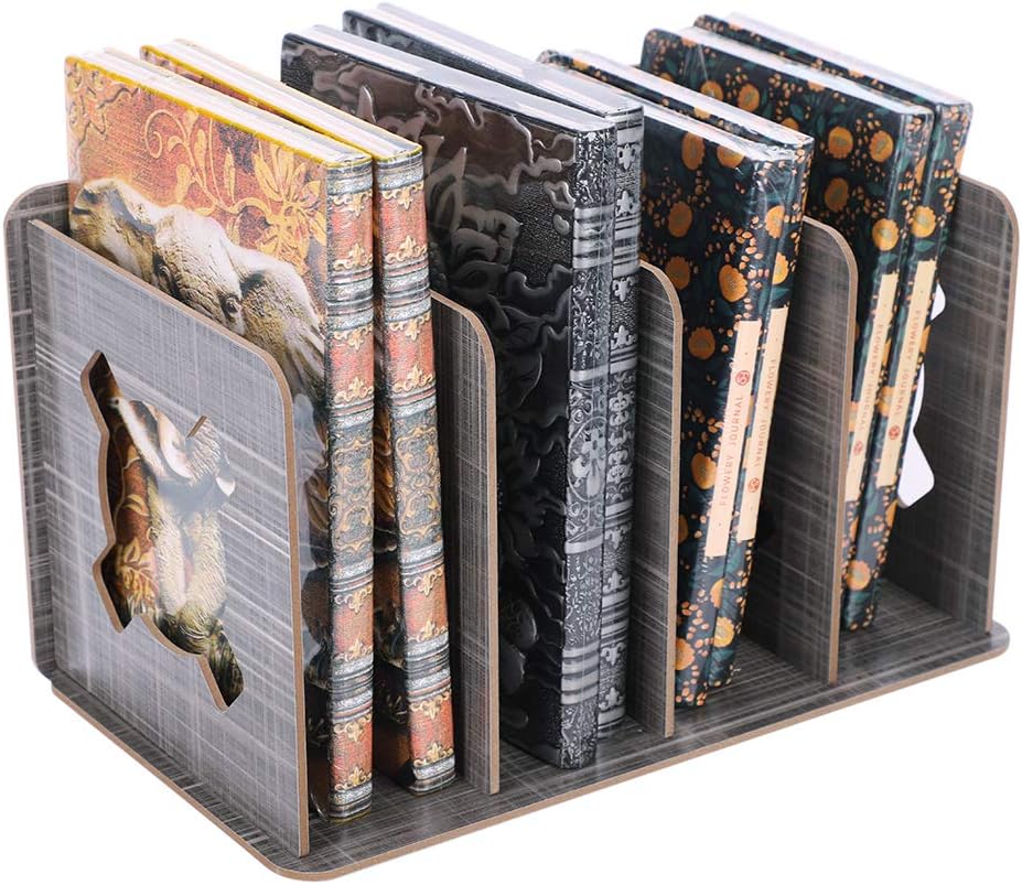 Desk Book Rack Wooden Book Ends Book Holder Stand Bookends for Book Shelf Magazine File Rack Holder Files Divider Desktop Documents Organiser CD DVD Rack Stand Display 4 Compartments Hollow
