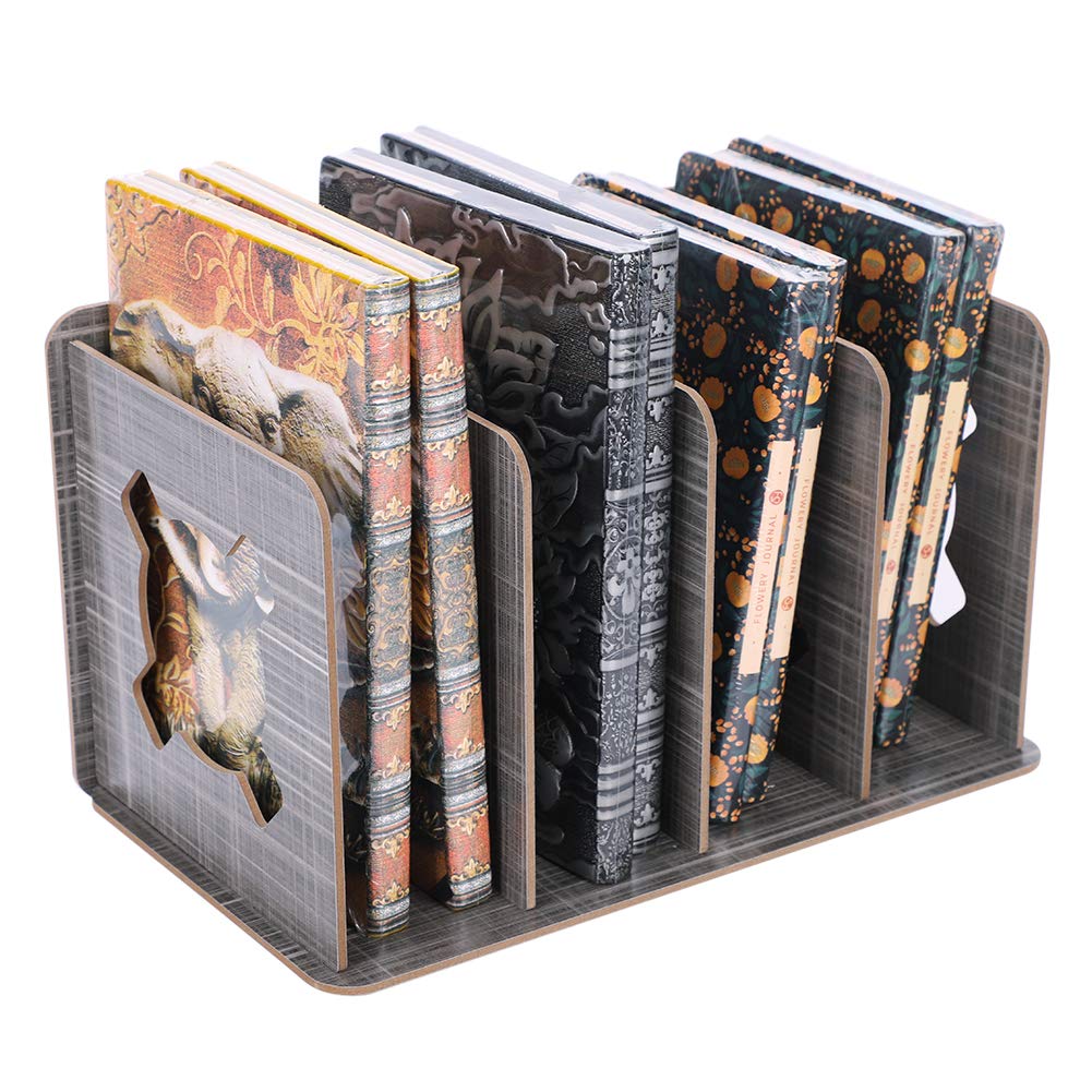 Desk Book Rack Wooden Book Ends Book Holder Stand Bookends for Book Shelf Magazine File Rack Holder Files Divider Desktop Documents Organiser CD DVD Rack Stand Display 4 Compartments Hollow