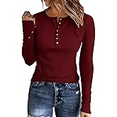 APOFER Womens Long Sleeves Ribbed Knit Tunic Shirts Scoop Neck Button Down Tops Casual Henley Tee Shirt Slim Fit Blouses