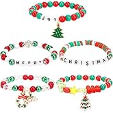 JULMELON 5 PCS Christmas Bracelet Set,Colorful Friendship Bracelet, Friendship Bracelets with Mini Christmas Tree,Noel Letters,Surfer Bracelets Set Friendship Bracelets for Women Gift