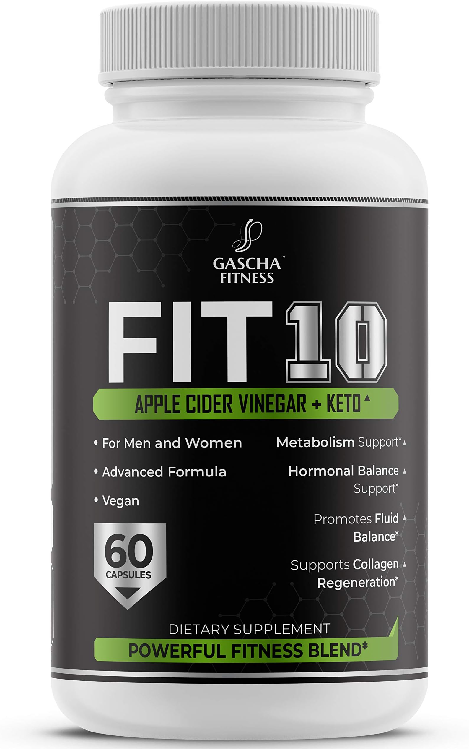 Premium FIT10 Apple Cider Vinegar Capsules with Ketones - Unfiltered, Pure, Natural, Detox ACV Keto Burn Formula for Women & Men Potent Capsules - 60 Count